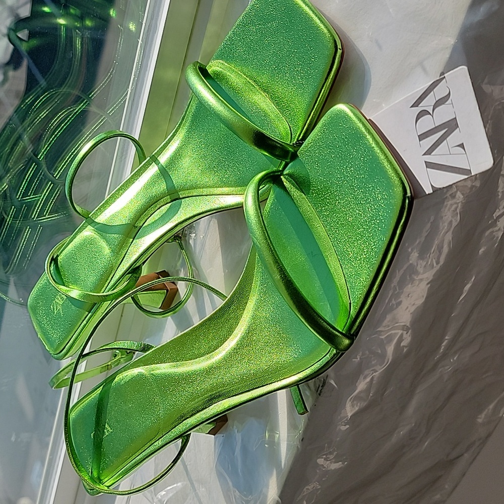 NWT Zara Elegant Green Strappy Heels, 40